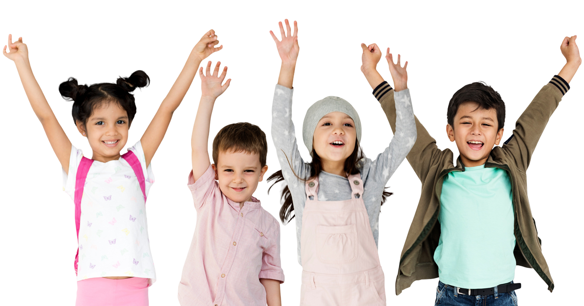 Young students cheering and happy