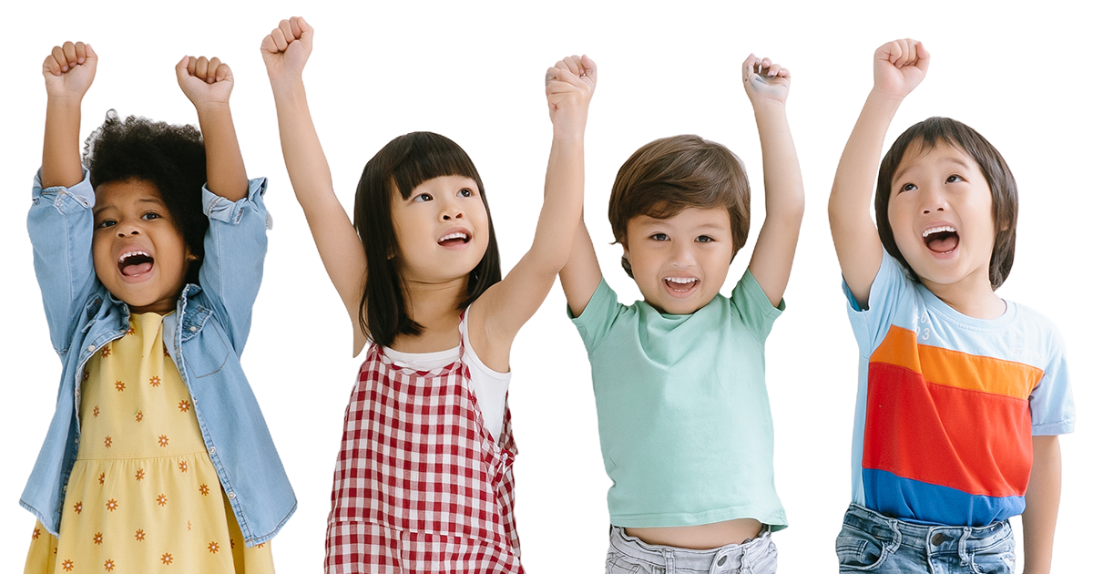 Young students cheering and happy